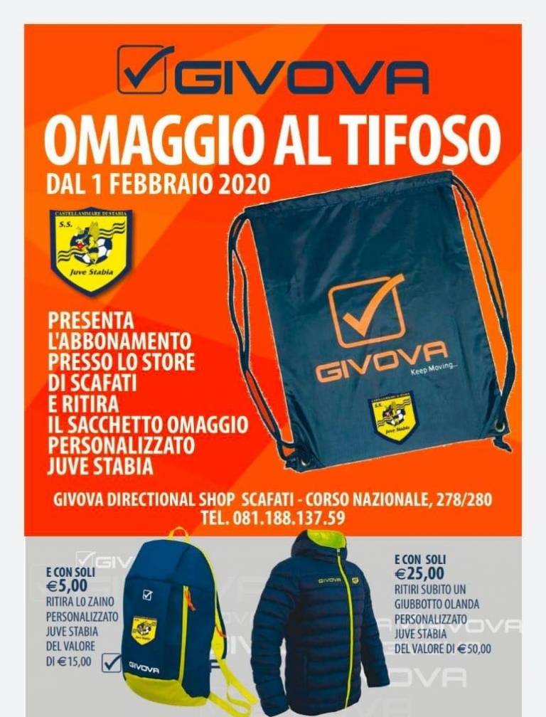 Juve Stabia, disponibili i gadgets Givova per gli abbonati