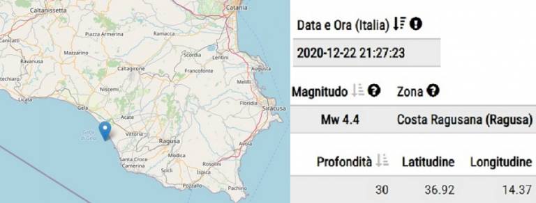 Scossa di terremoto in Sicilia sulla costa del ragusano