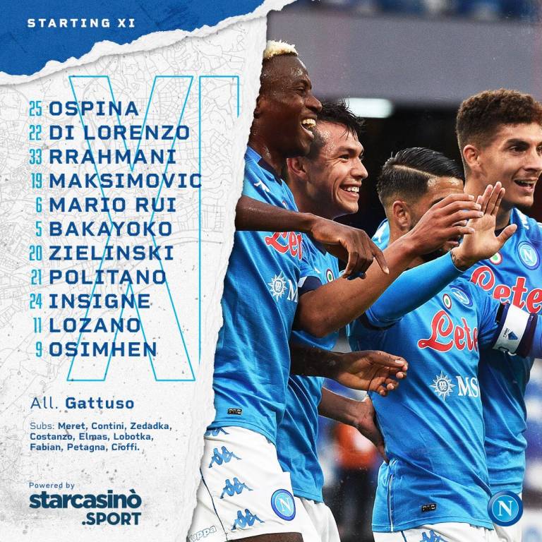 Le formazioni ufficiali di Napoli-Juventus