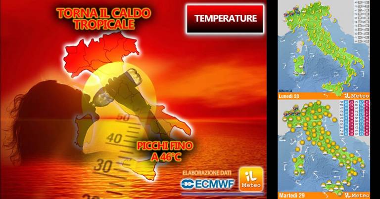 Meteo 28-29-30 giugno: tornerà il Caldo Tropicale, picchi di 46°C