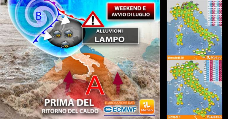Meteo Weekend e avvio di Luglio: alluvioni-lampo poi ritorno del caldo