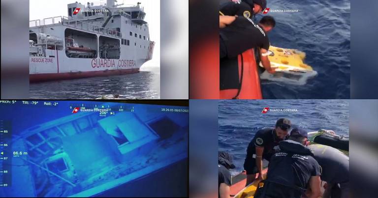 I sub della Guardia Costiera e nave Dattilo hanno individuato il barchino capovolto