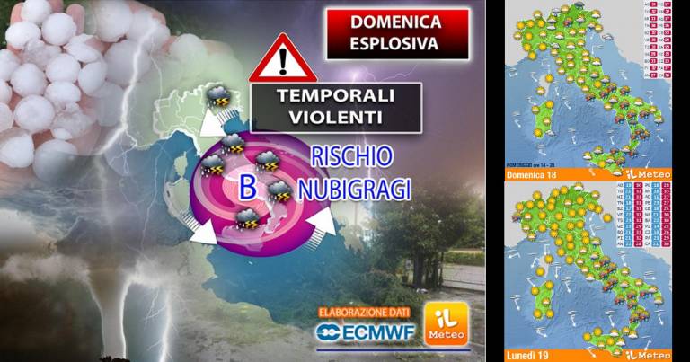 Meteo: domenica esplosiva con temporali violenti su parte dell’Italia