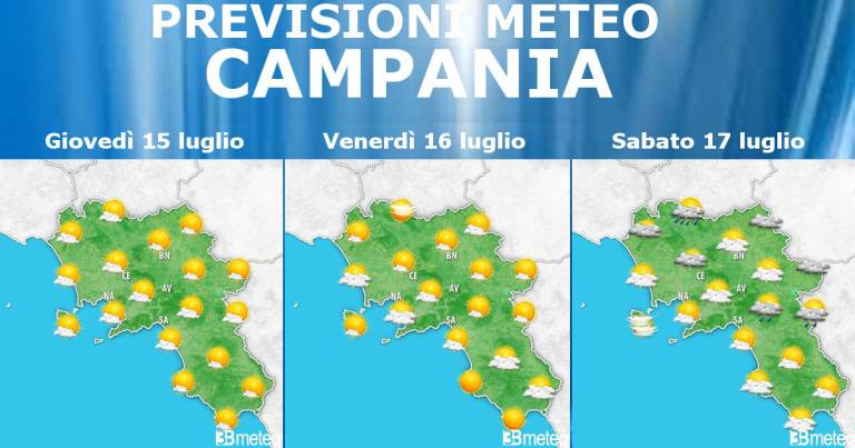 Il Meteo 15-16-17 luglio in Campania: soleggiato. Temperature in calo