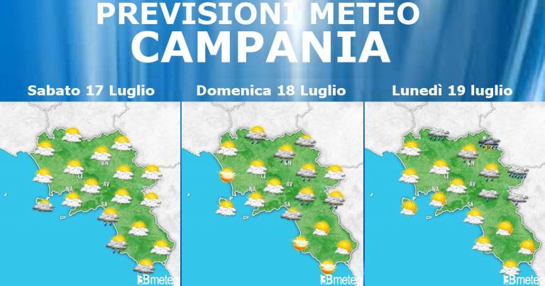 Previsioni meteo Campania 17-18-19 Luglio e specifiche per Napoli