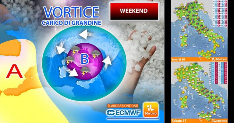 Weekend con vortice carico di temporali violenti e grandine grossa
