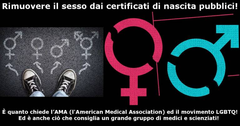Rimuovere il sesso dai certificati di nascita (documenti) pubblici!