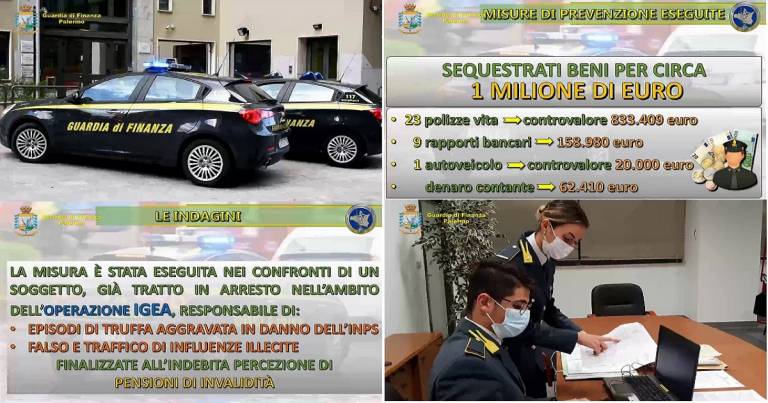 Sequestro di 1 milione di euro a truffatore per false pensioni d’invalidità