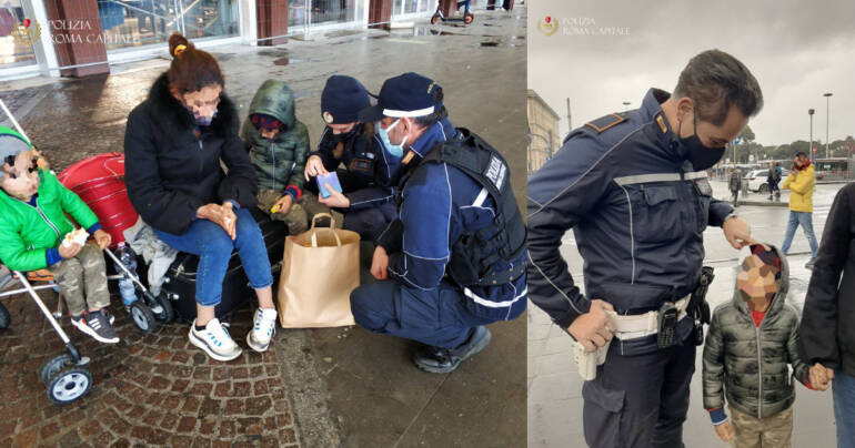 Roma: accoglienza e solidarietà Polizia a una famiglia in difficoltà