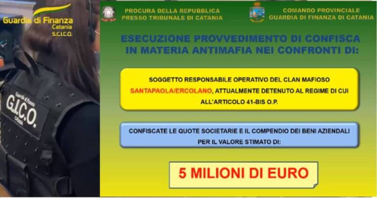 Confiscati beni per 5 milioni di euro ad un appartenente al clan mafioso e detenuto al 416 bis