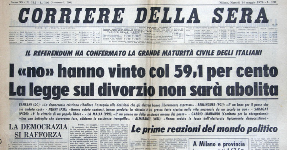 ACCADDE OGGI 12 Maggio 1974, storia divorzio e referendum abrogativo