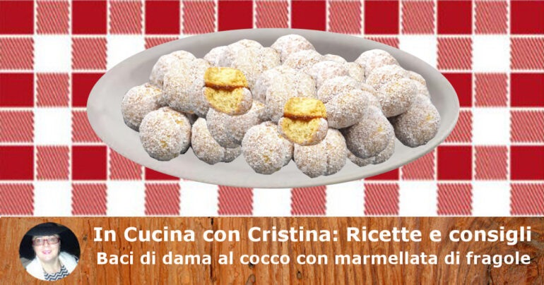 Baci di dama al cocco con marmellata di fragole