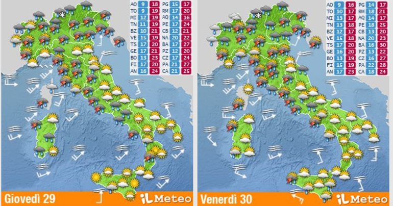 Meteo Nazionale 29-30 Settembre: piogge battenti e rischio Nubifragi