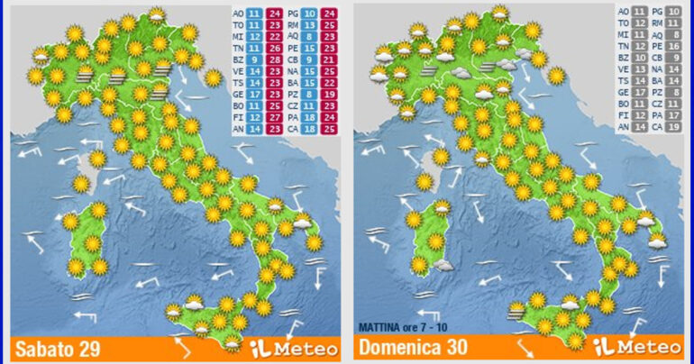 Meteo Nazionale 29-30 Ottobre: Halloween: il più caldo della storia