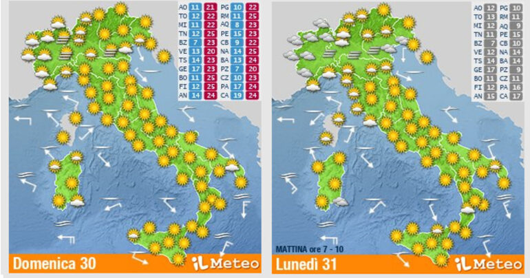Meteo Nazionale 30-31 Ottobre: Ancora bello e caldo