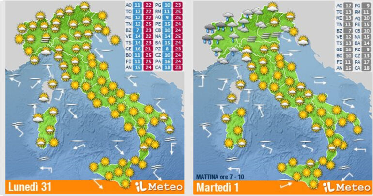 Meteo Nazionale 31Ottobre 1Novembre2022: Anomalia climatica persistente