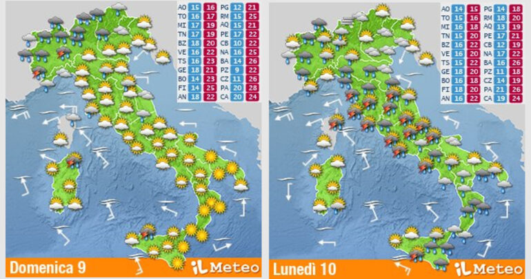 Meteo Nazionale 9-10 Ottobre: Da Domenica piogge a iniziare dal Nord