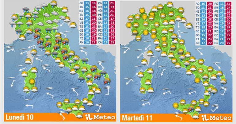 MeteoNazionale 10-11 Ottobre 2022: Tornano piogge e temporali