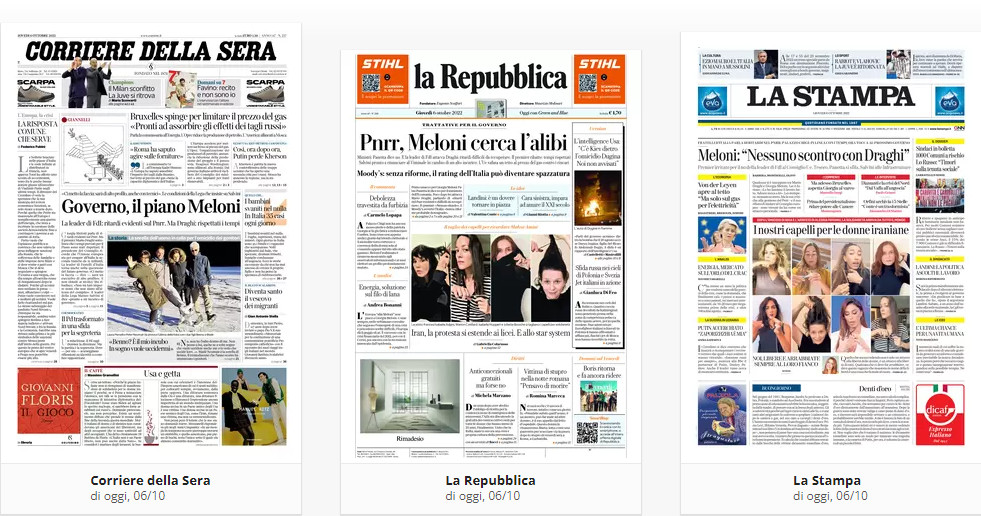 Rassegna Stampa - Prime pagine 6 ottobre 2022 1
