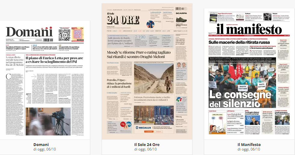 Rassegna Stampa - Prime pagine 6 ottobre 2022 4