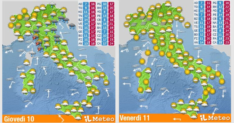 Meteo Nazionale 10-11 Novembre2022: piogge nelle prossime ore