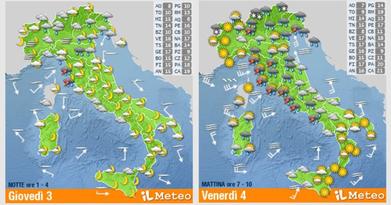 Meteo Nazionale 3-4 Novembre2022:  Stop al caldo anomalo, calo anche di 10°C