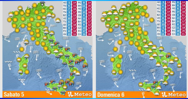 Meteo Nazionale 5-6 Novembre2022: Weekend molto instabile al Centro-Sud