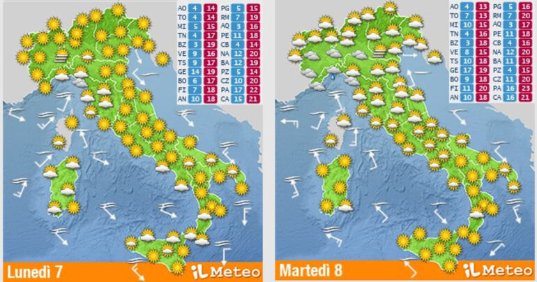 Meteo Nazionale 7-8 Novembre2022: aria più fredda e calo termico