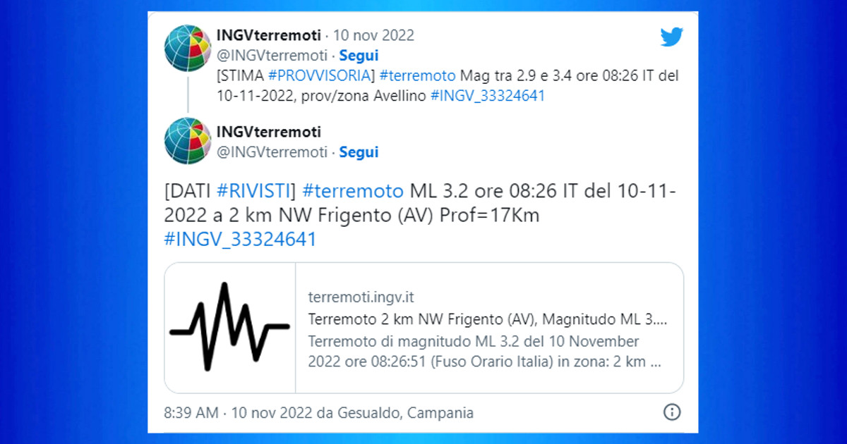 Scossa di terremoto M3.2 in Irpinia, epicentro a Frigento