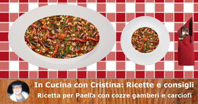 Ricetta per Paella con cozze gamberi e carciofi