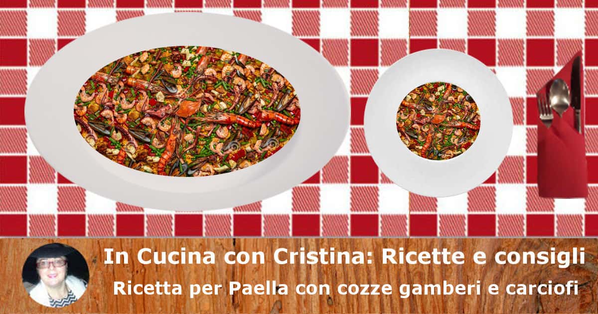 Ricetta per Paella con cozze gamberi e carciofi-min