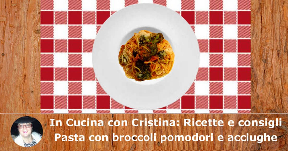 Pasta con broccoli pomodori e acciughe-min