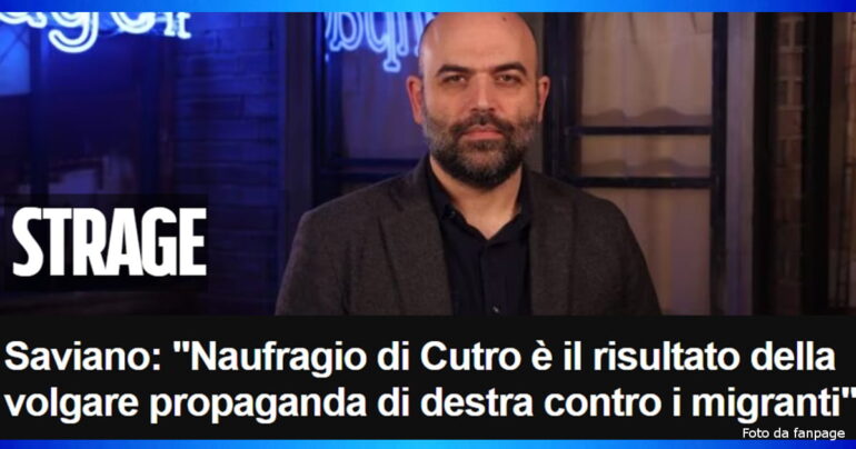 Roberto Saviano su Fanpage.it critica il governo Meloni per Cutro