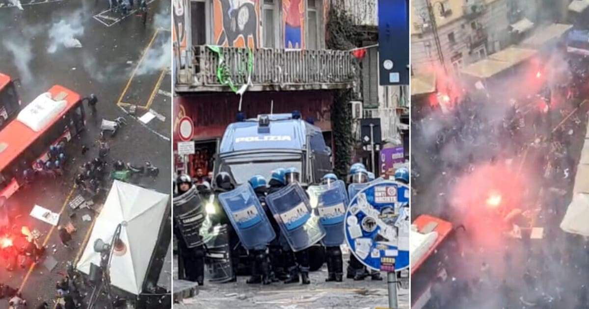 tifosi eintracht, guerriglia piazza del Gesu a Napoli-min