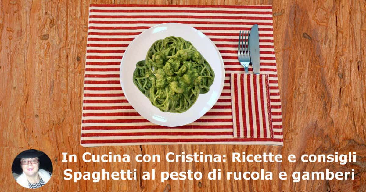 Spaghetti al pesto di rucola e gamberi la ricetta