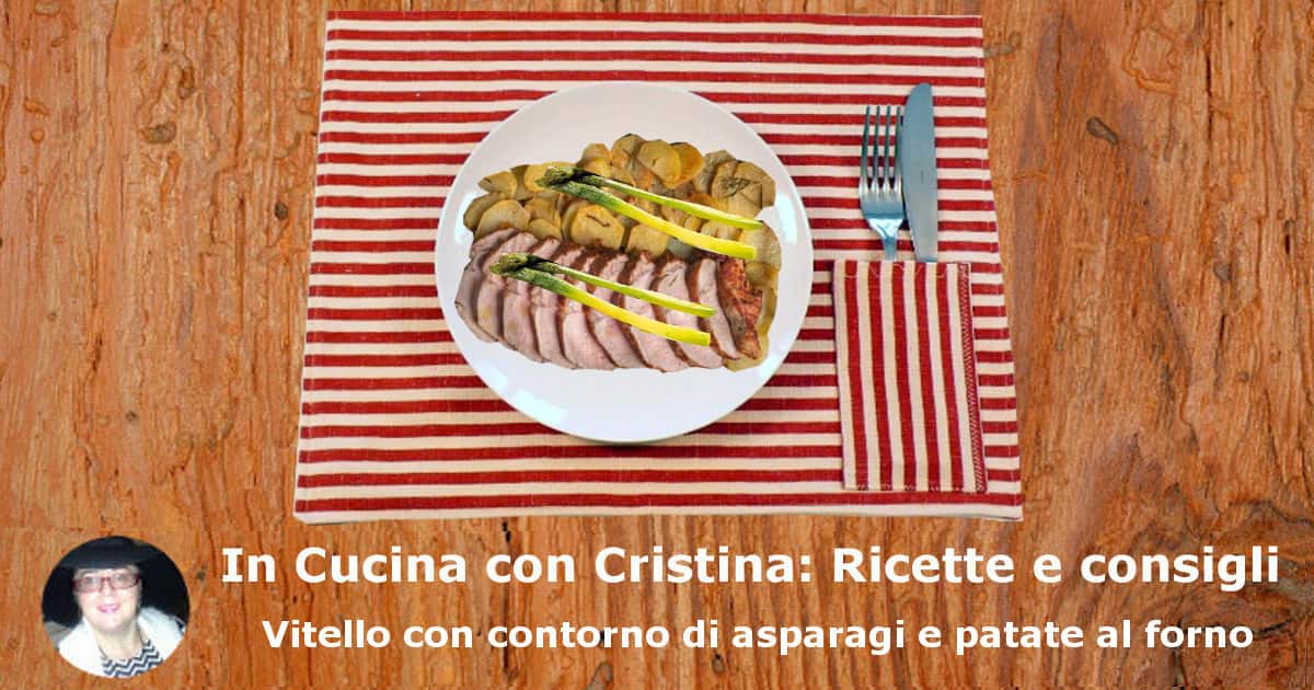 Vitello con contorno di asparagi e patate al forno-min