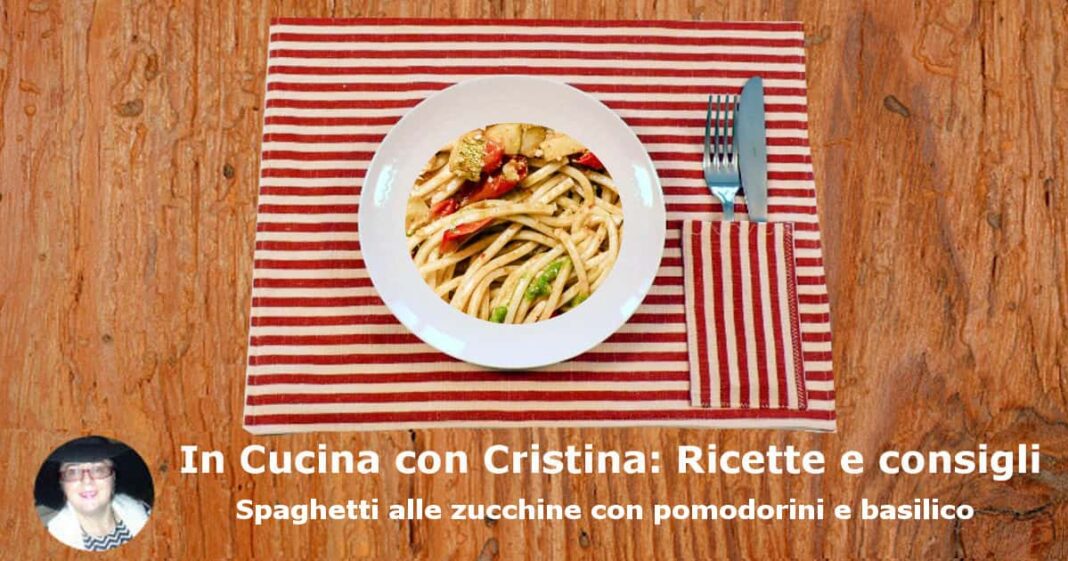 Spaghetti alle zucchine con pomodorini e basilico Spaghetti alle zucchine con pomodorini e basilico