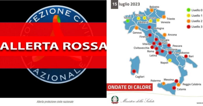 Italia in Allerta Rossa dal Ministero della Salute, 15 Luglio 2023