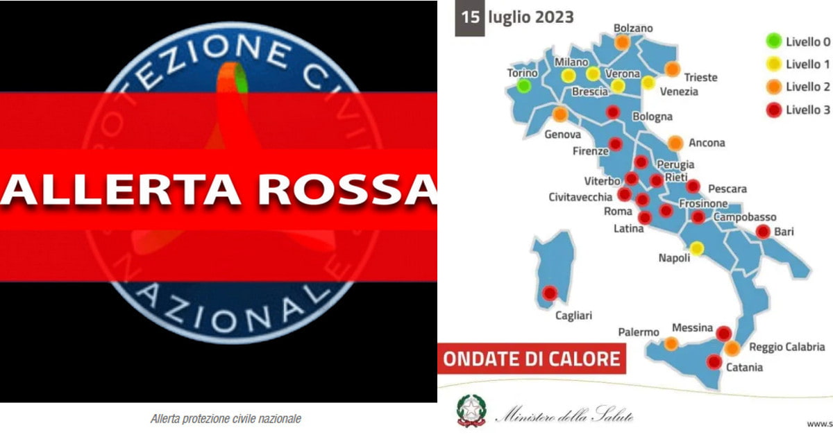 Italia in Allerta Rossa dal Ministero della Salute, 15 Luglio 2023