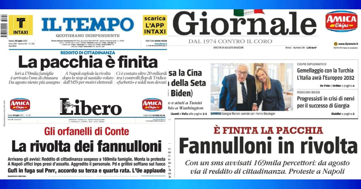 Libero, Giornale e Tempo festeggiano per lo stop al reddito di cittadinanza