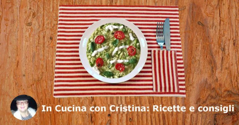 Risotto al fiordaliso e piselli con stracciatella e pistacchi