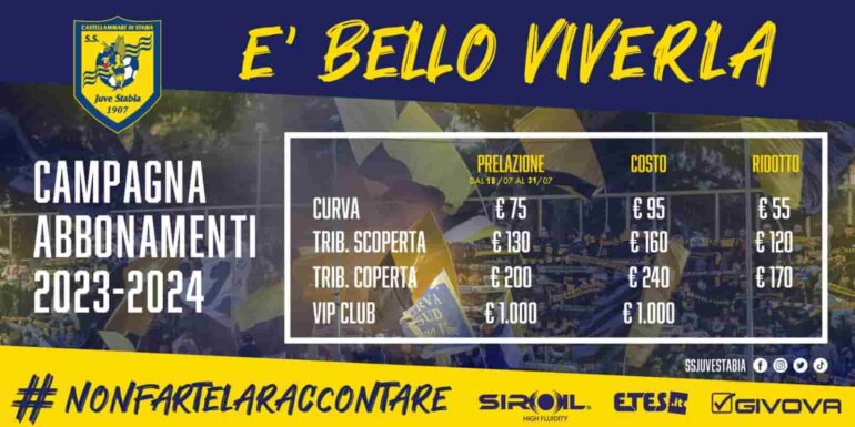 Juve Stabia, parte la campagna abbonamenti 2023-2024