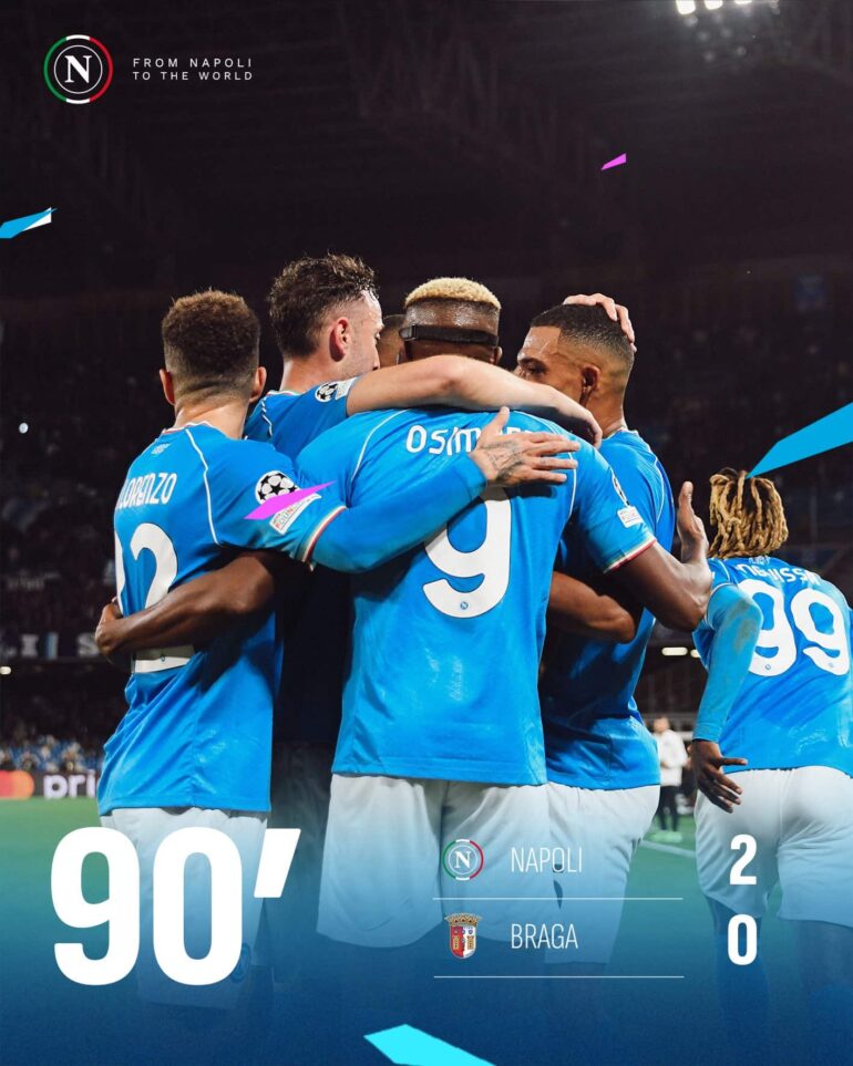 Napoli-Braga 2-0, gli azzurri volano agli ottavi di finale