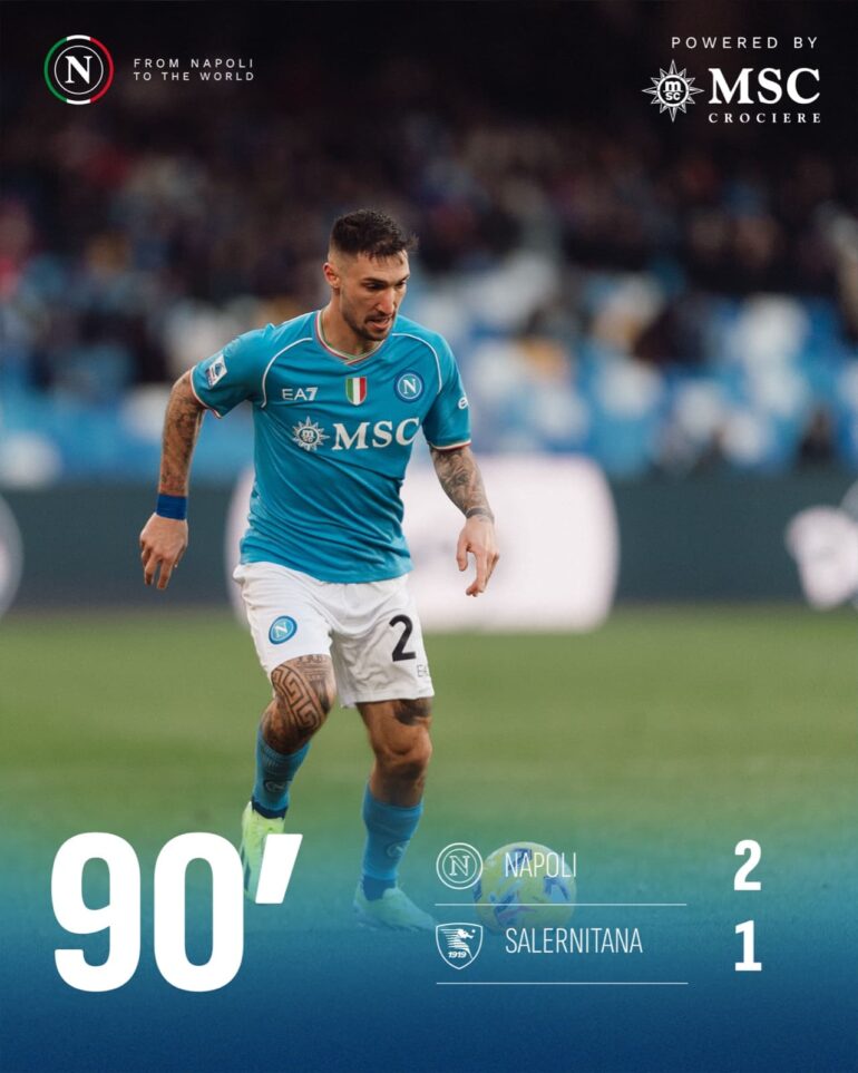 Napoli-Salernitana 2-1, è San Rrahmani al 95′