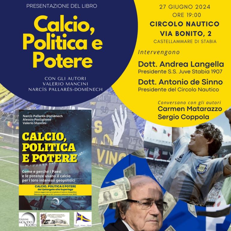Circolo Nautico Stabia: Giovedì 27 giugno sarà la presentato il libro “Calcio, Politica e Potere”