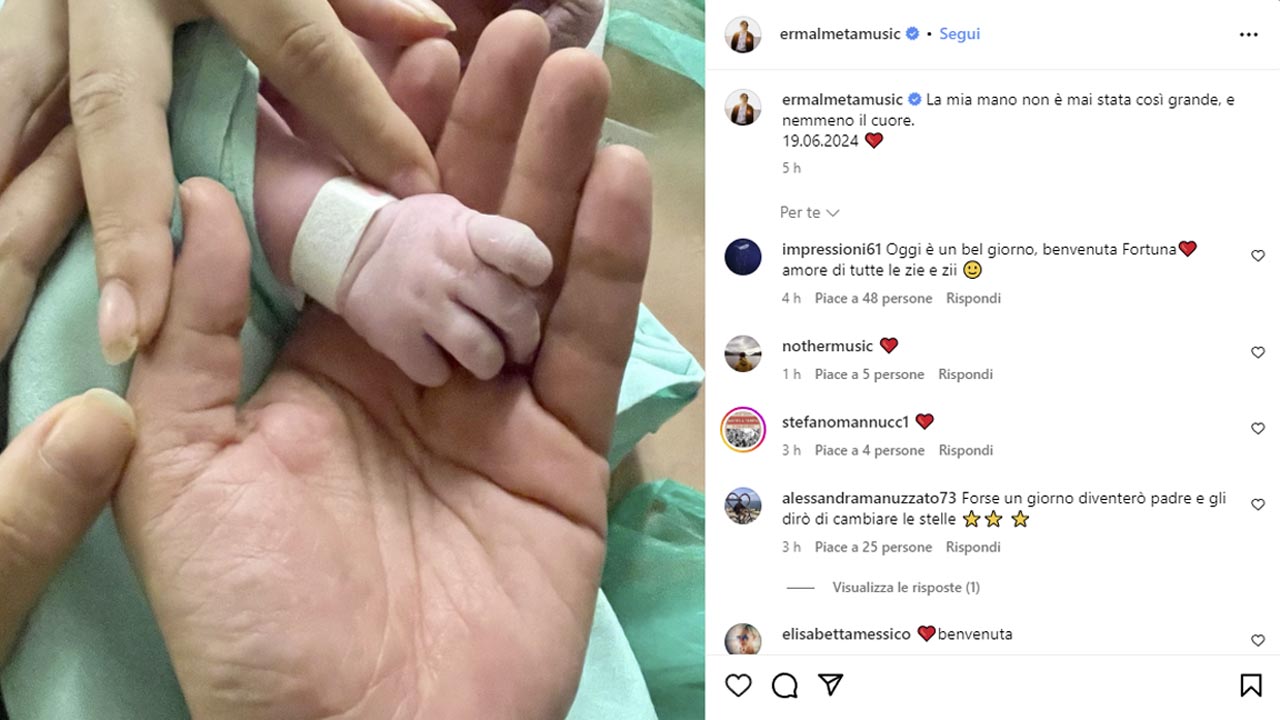 Ermal Meta diventa padre della piccola Fortuna Marie