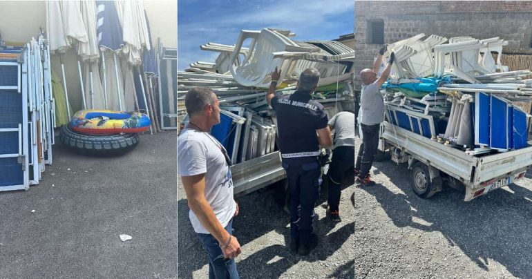 Blitz a Castellammare di Stabia: sequestrate attrezzature balneari, multe salate per 10 mila euro