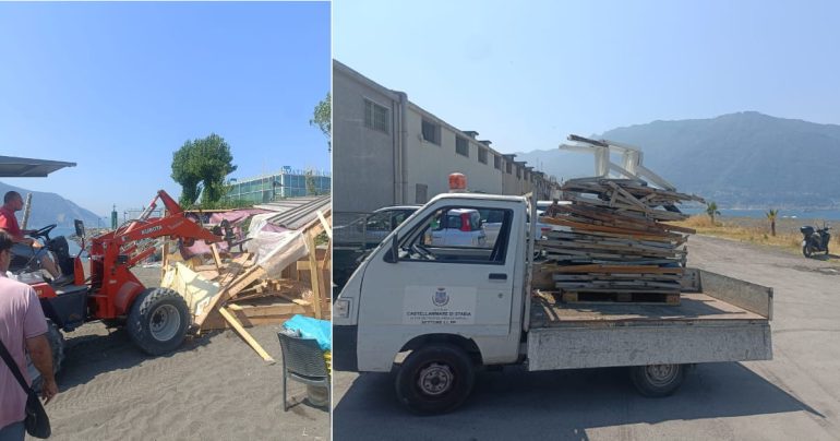 Nuova operazione antiabusivismo demaniale a Castellammare di Stabia: attrezzature balneari sequestrate e una denuncia per occupazione illegale.