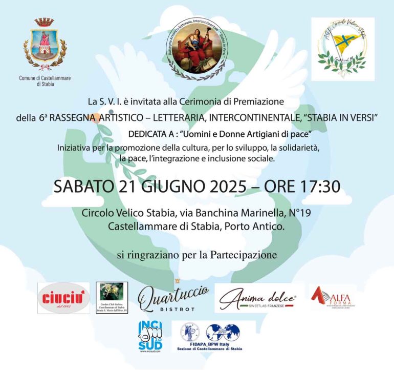 Circolo Velico Stabia, “Stabia in Versi”: Gran Finale per l’Edizione “Uomini e Donne Artigiani della Pace”