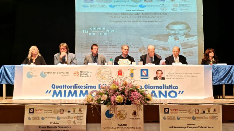 Pagani, XIV Ed. Premio giornalistico nazionale Mimmo Castellano: giornalismo leale, libero e responsabile